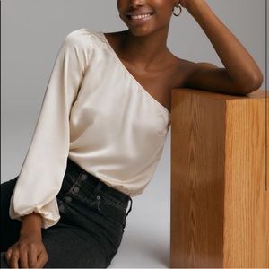 One shoulder satin Abercrombie body suit